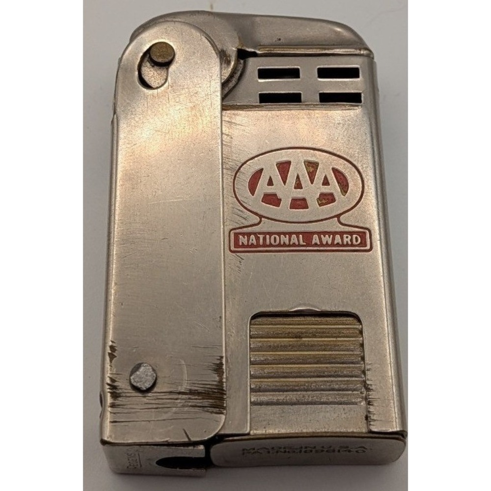 Regens Squeeze Lighter AAA National Award Silver Red Vintage USA Good